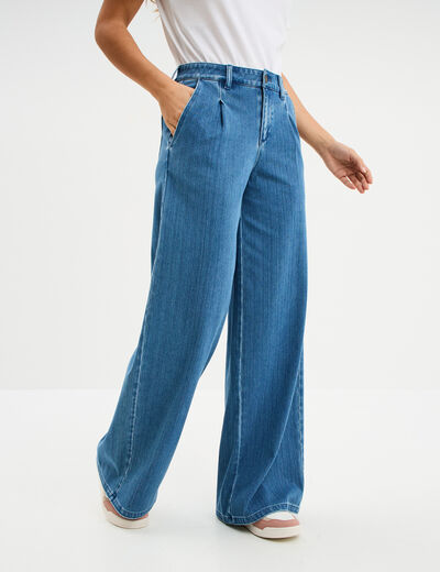 Jeans wide leg à pinces denim double stone femme