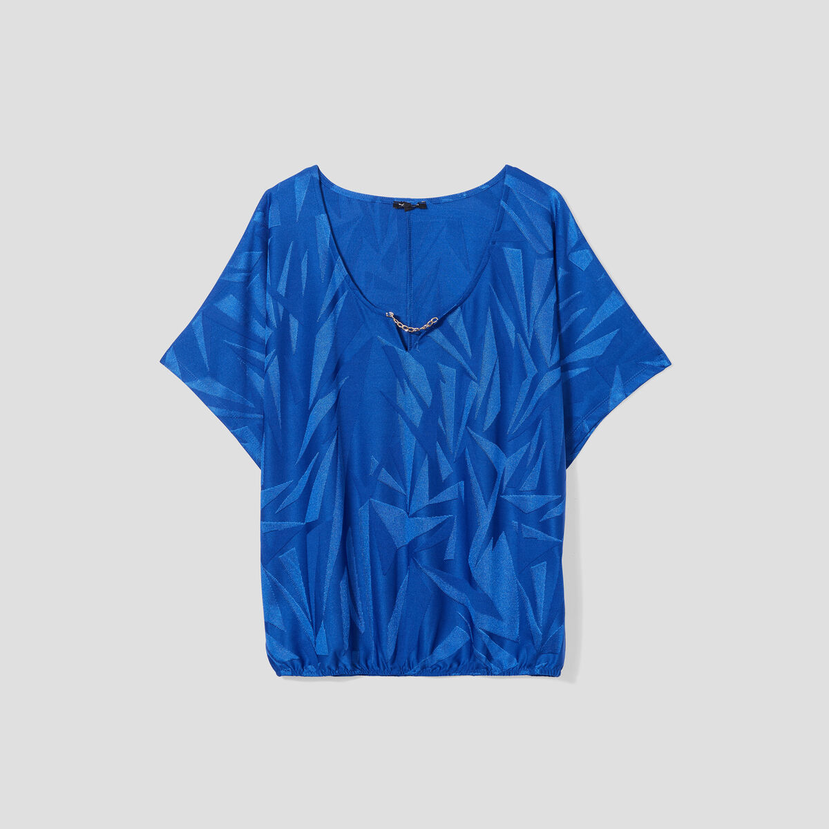 T-shirt col V à chaine manches courtes bleu electrique femme