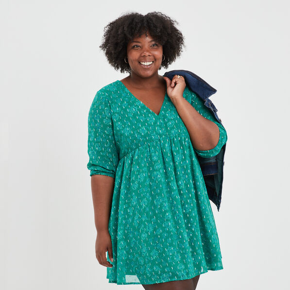 robe patineuse fils metallises col en v vert femmegt Robe patineuse fils métallisés col en V vert femme grande taille