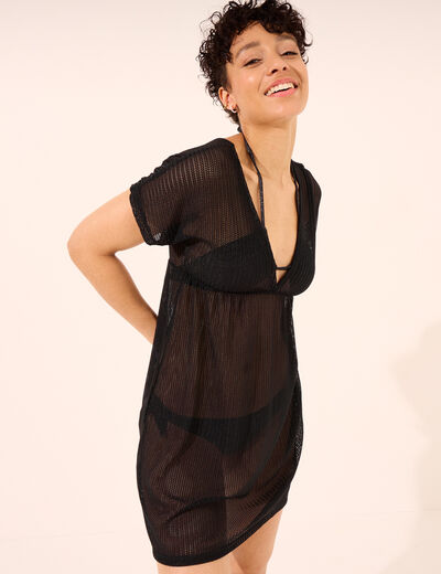 Robe de plage ajourée noir femme