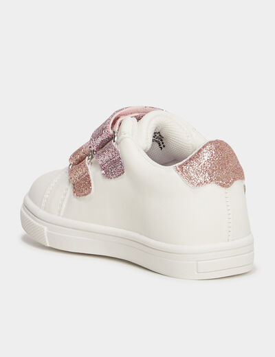 Tennis basses à scratchs et paillettes blanc bébé fille
