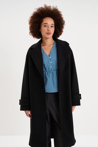 Manteau long oversize col tailleur noir femme