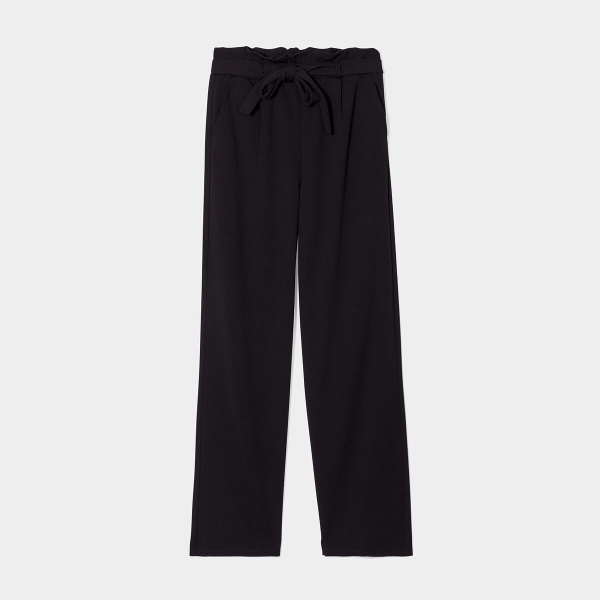 Pantalon large ceinturé noir femme