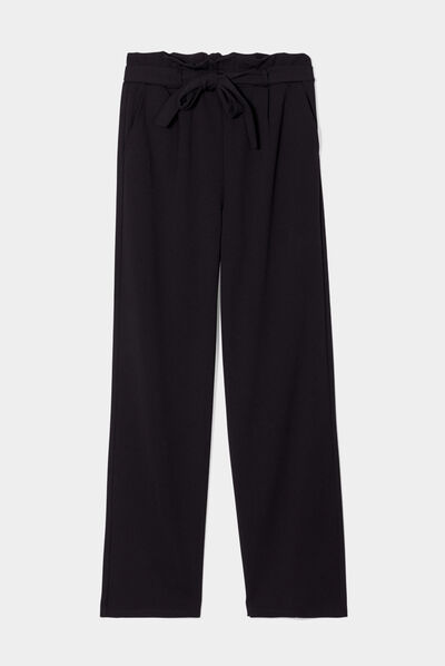 Pantalon large ceinturé noir femme