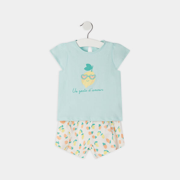 Ensemble t-shirt et short ecru bébé fille