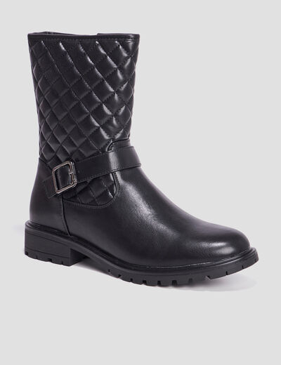 Bottines matelassées avec boucles noir femme