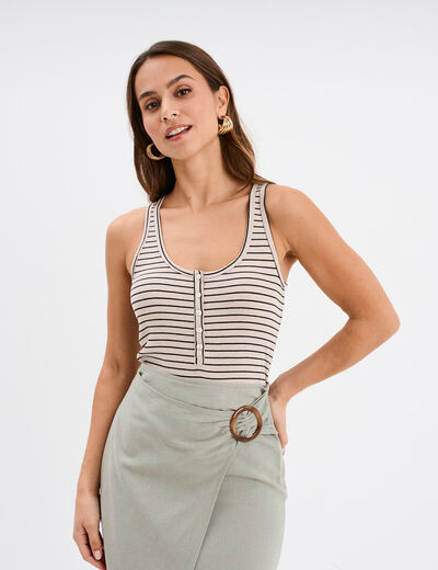 Débardeur col tunisien coton ecru femme