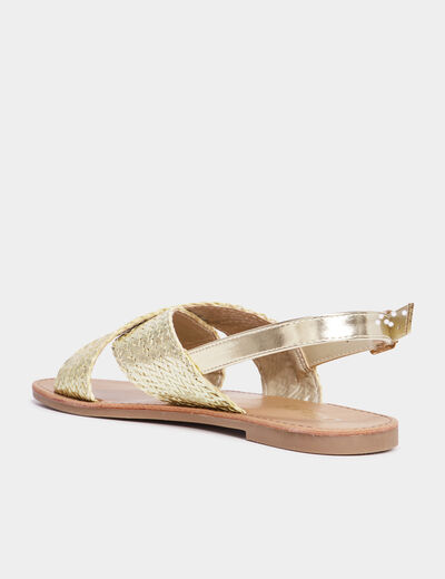 Sandales plates brides tressées croisées jaune or femme