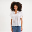 Blouse fluide l&eacute;g&egrave;re avec volants coton blanc femme