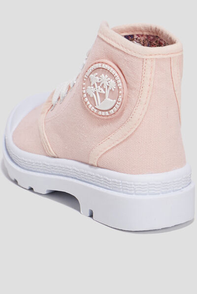 Baskets montantes à lacets en toile rose fille
