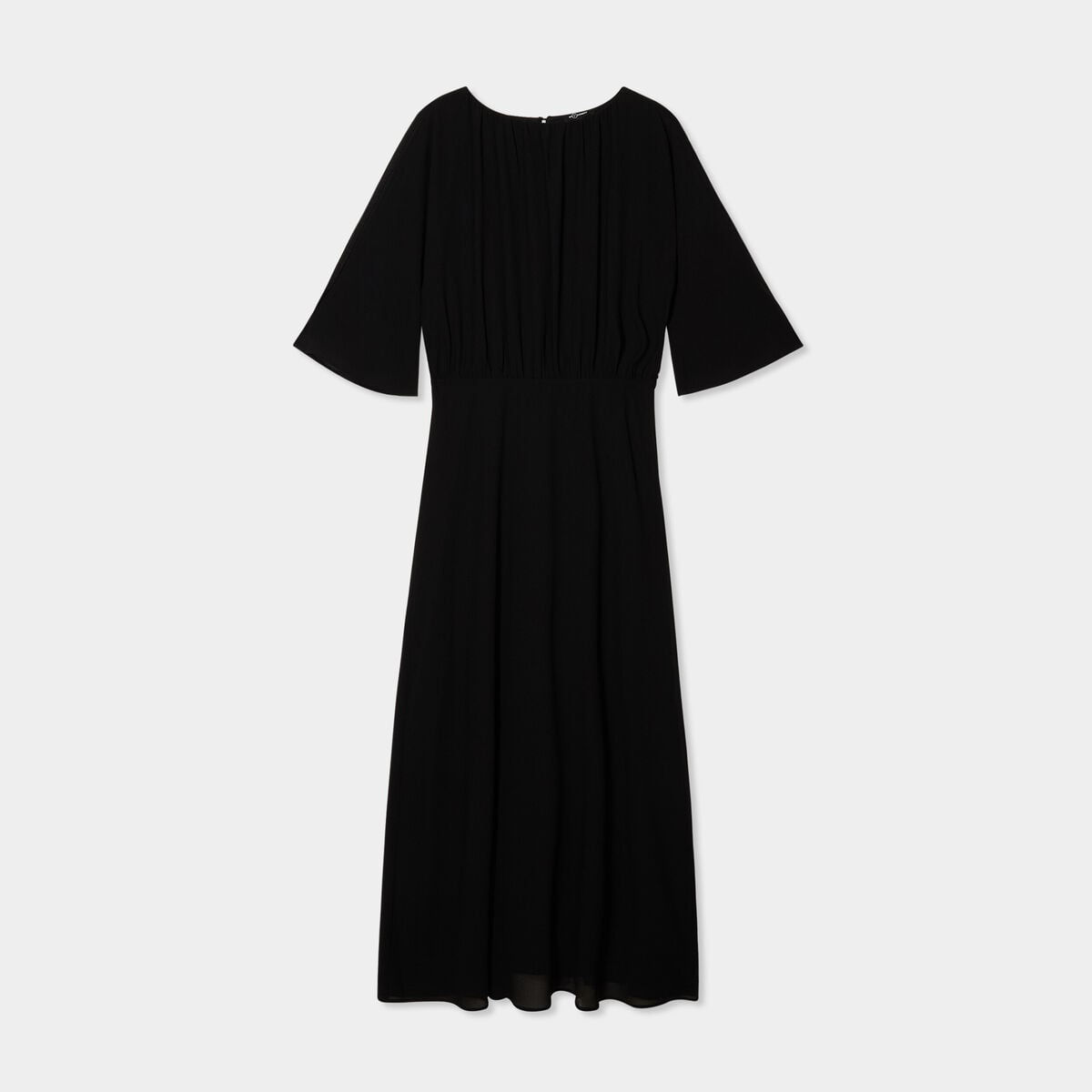 Robe longue manches 3/4 fendues noir femme