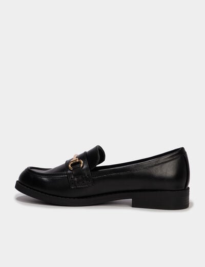Mocassin &agrave; boucle m&eacute;tal noir femme