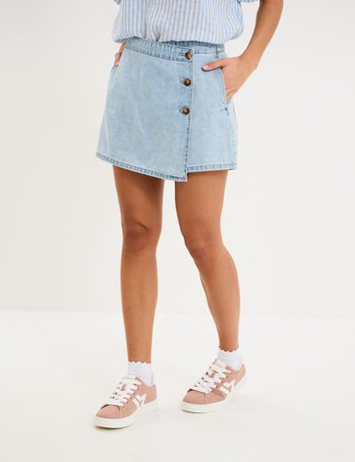 Jupe-short en jean courte coton denim triple stone femme