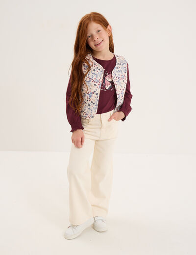 T-shirt smocké manches longues coton bordeaux fille