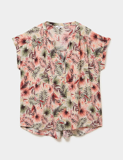 Blouse col en V manches courtes beige femme grande taille