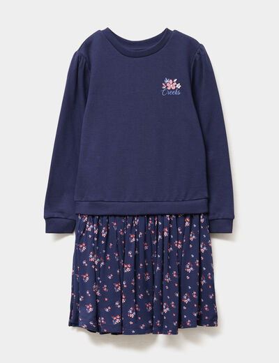 Robe effet 2-en-1 évasée bleu marine fille