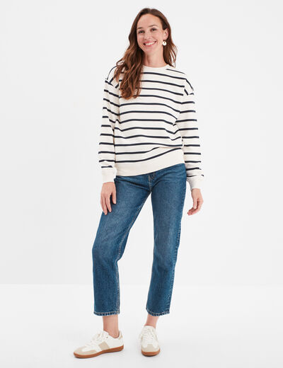 Sweat col rond manches longues ecru femme