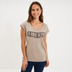 T-shirt d&eacute;lav&eacute; en coton marron fonc&eacute; femme