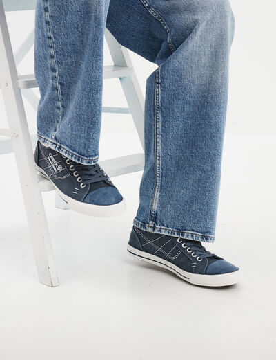 Tennis basses en toile &agrave; lacets bleu homme