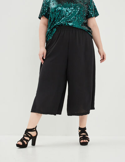 Jupe-culotte fluide taille haute noir femme grande taille