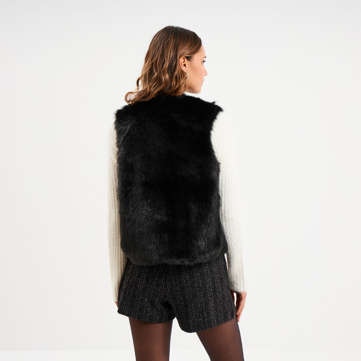 Veste fausse fourrure sans manches noir femme