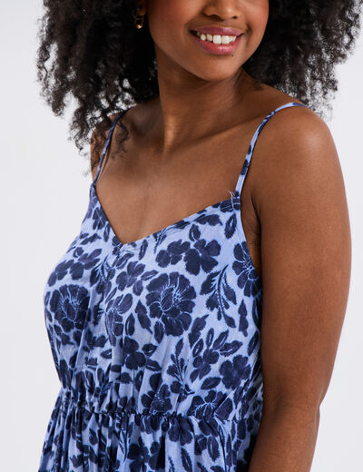 Robe longue bretelles et col en V bleu femme