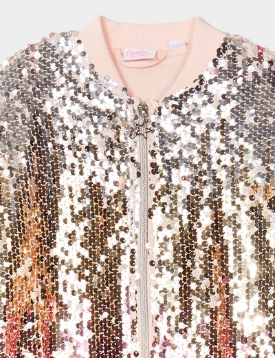 Gilet zippé à sequins col teddy Caprice rose clair fille