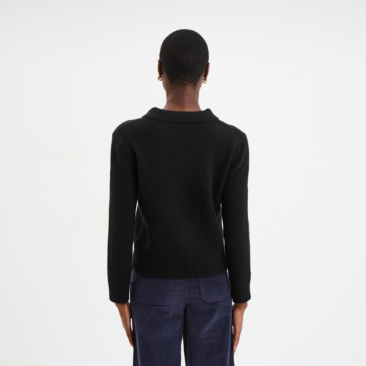 Pull col polo manches longues noir femme