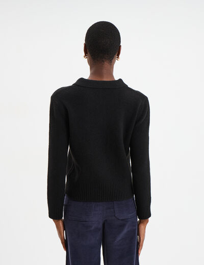 Pull col polo manches longues noir femme