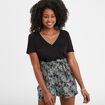 T-shirt col en V manches courtes noir femme