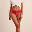 Tanga en satin rouge femme