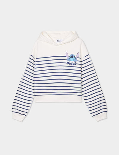 Sweat hoodie cropped à capuche Stitch ivoire femme