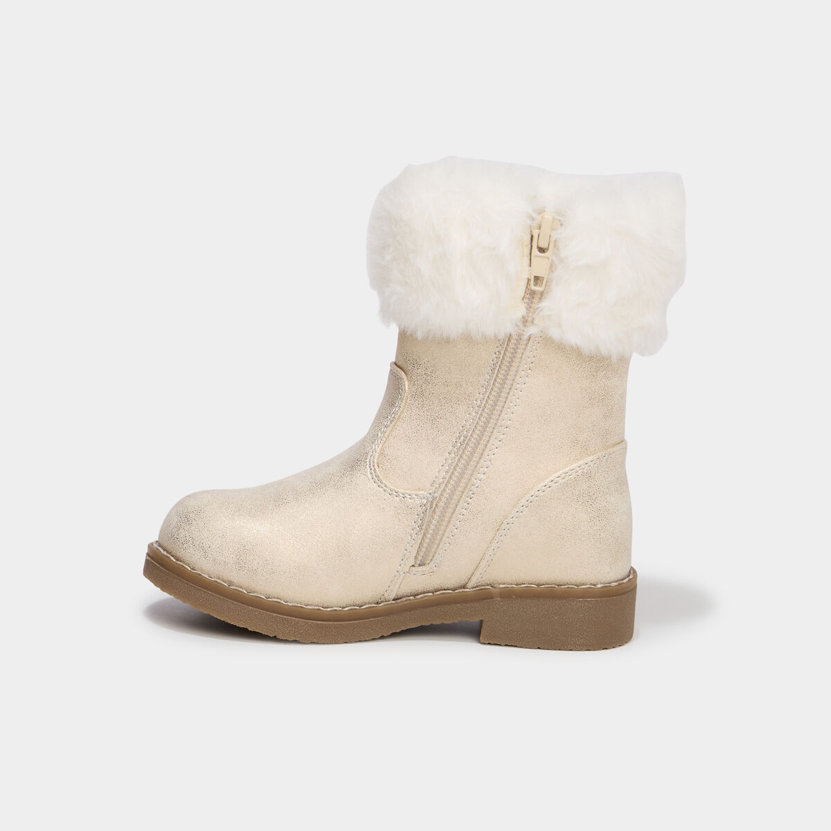 Bottes col fausse fourrure jaune or fille