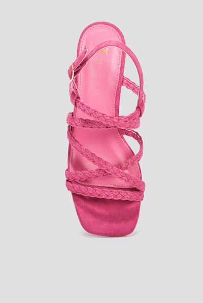 Sandales avec brides tressées rose femme