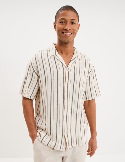 Chemise coton col cubain manches courtes ivoire homme