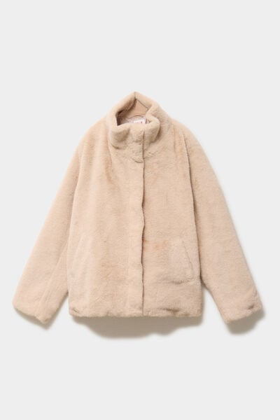 Veste fausse fourrure col montant beige femme grande taille