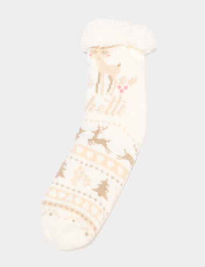 Chaussettes d'int&eacute;rieur doubl&eacute;es ivoire femme