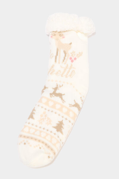 Chaussettes d'int&eacute;rieur doubl&eacute;es ivoire femme