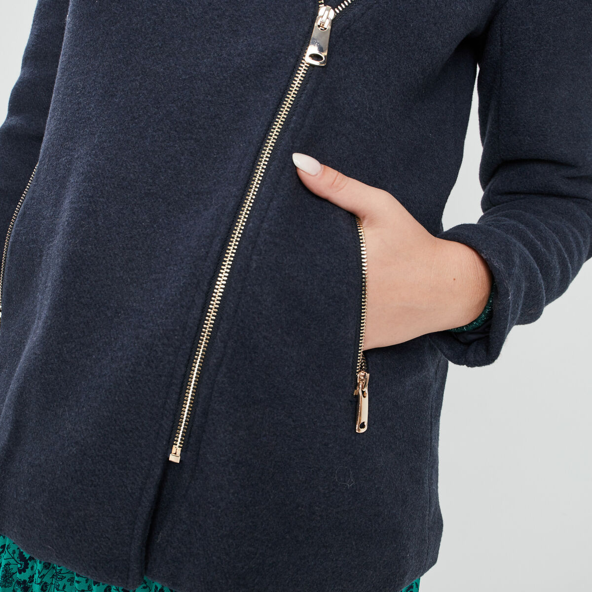 Manteau ample à capuche bleu marine femme