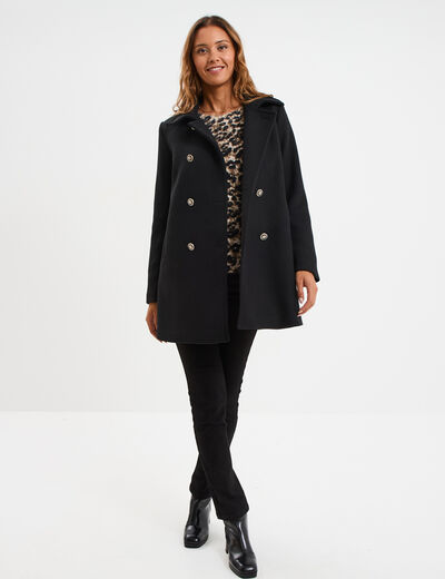 Manteau double boutonnage noir femme