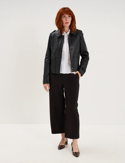 Pantalon droit cropped taille haute noir femme