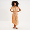 Robe longue cr&eacute;pon col tunisien jaune ocre femme
