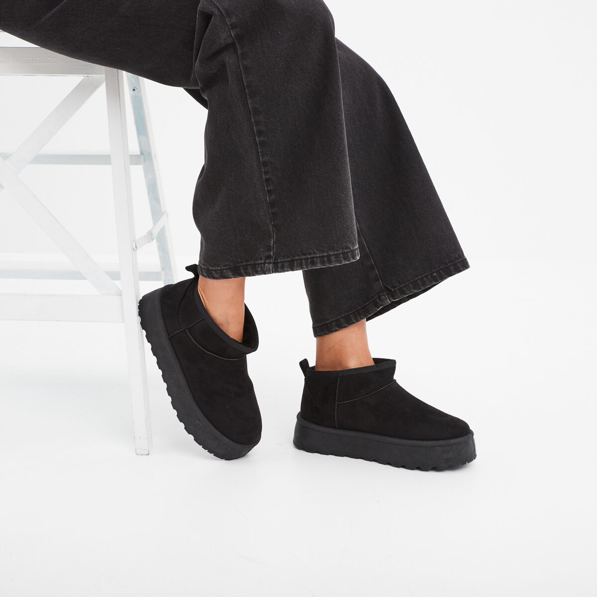Bottines compens&eacute;es fourr&eacute;es Creeks noir femme
