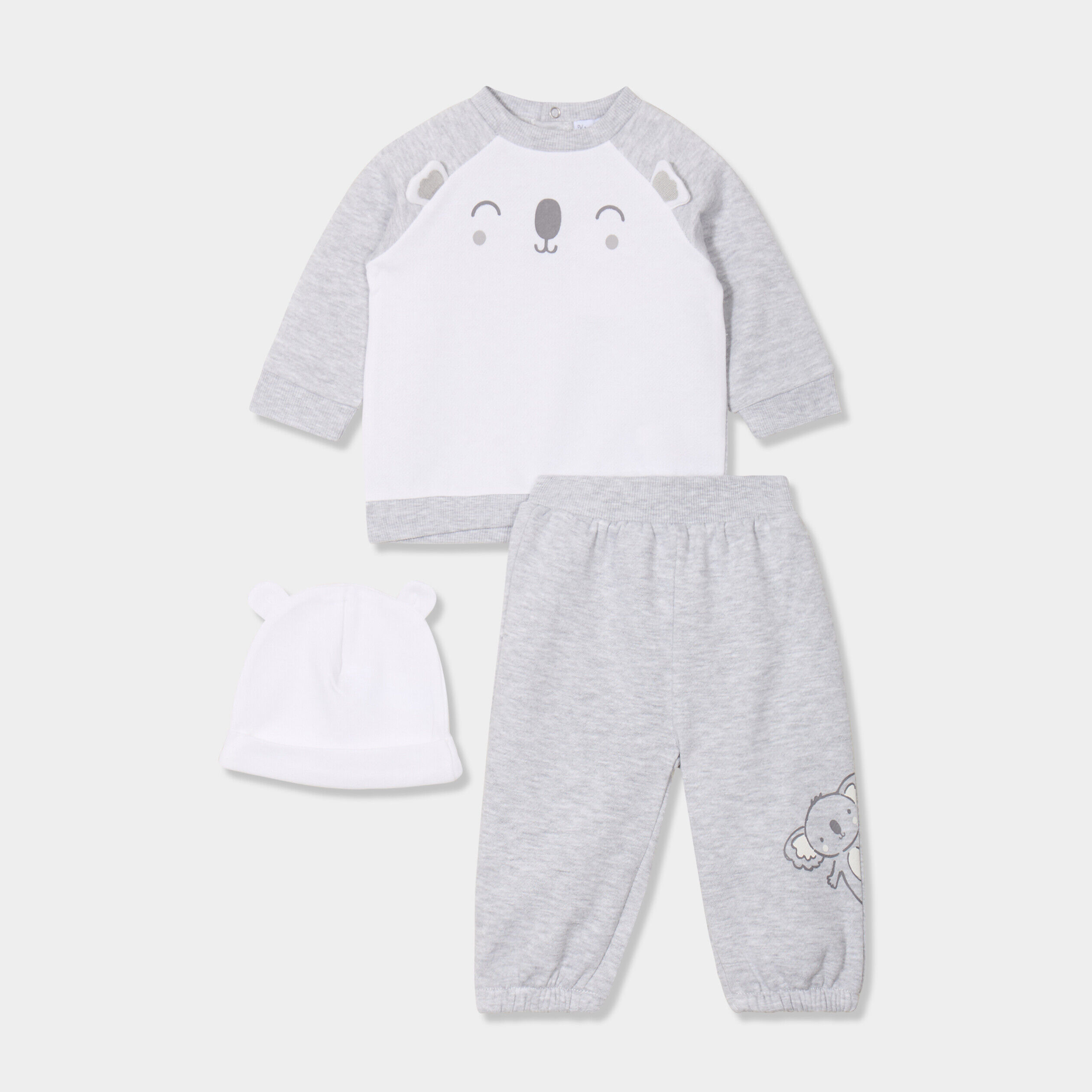 Ensemble 3 pièces avec bonnet coton gris clair bébé