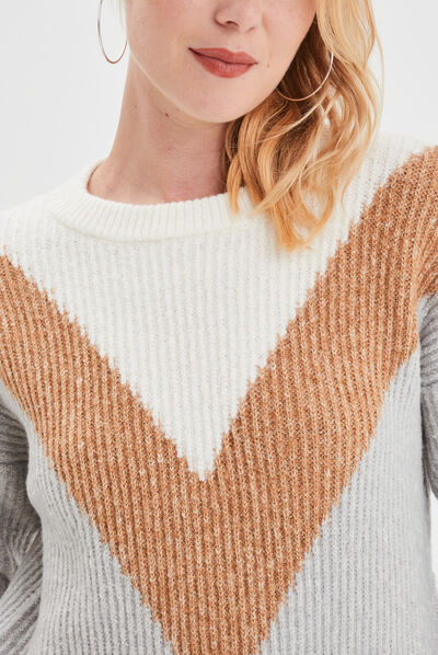 Pull manches longues gris clair femme