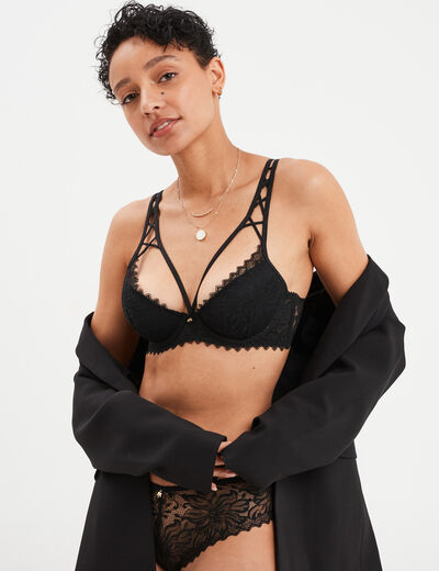 Soutien-gorge push up dentelle et laçage noir femme