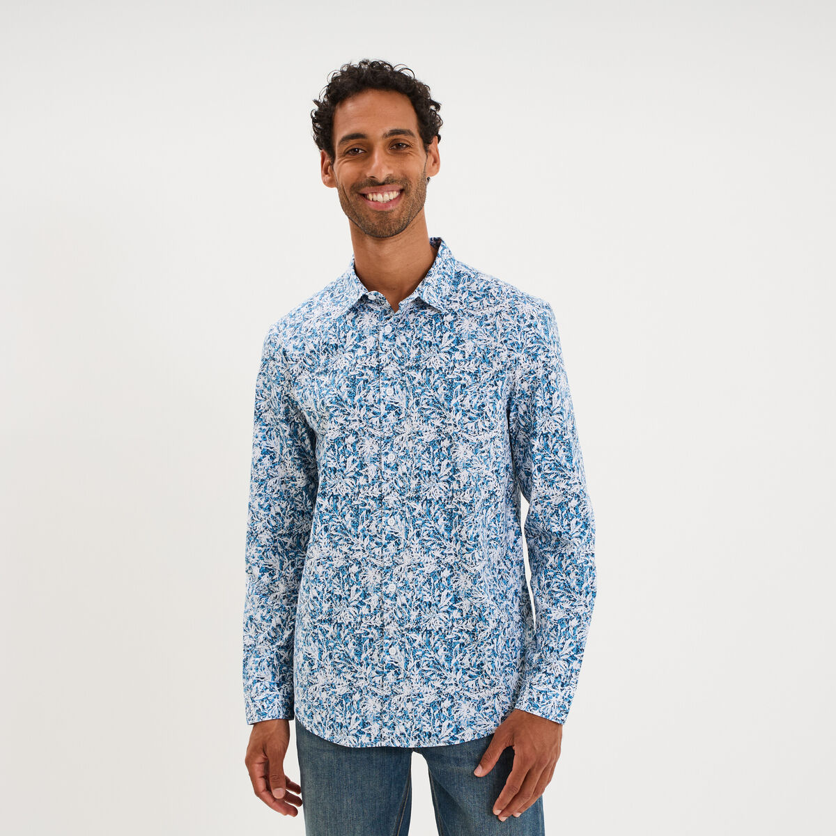 Chemise ajust&eacute;e manches longues bleu homme