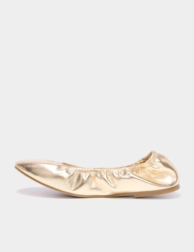 Ballerines &eacute;lastiqu&eacute;es &agrave; bout rond jaune or femme