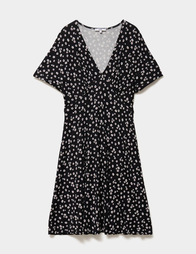Robe fluide en maille longueur genou noir femme