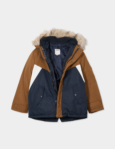Parka 3-en-1 à capuche bordure fourrure camel garçon